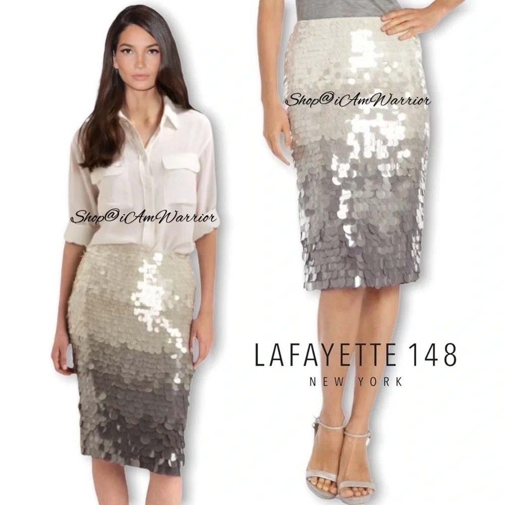 Lafayette 148 NWT shale ombre Paillette sequin silk pencil skirt shop@iamwarrior